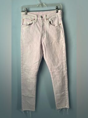 Levi's 501s Light Pink Acid Wash Frayed Hem Skinny High Waist Jeans Size 26